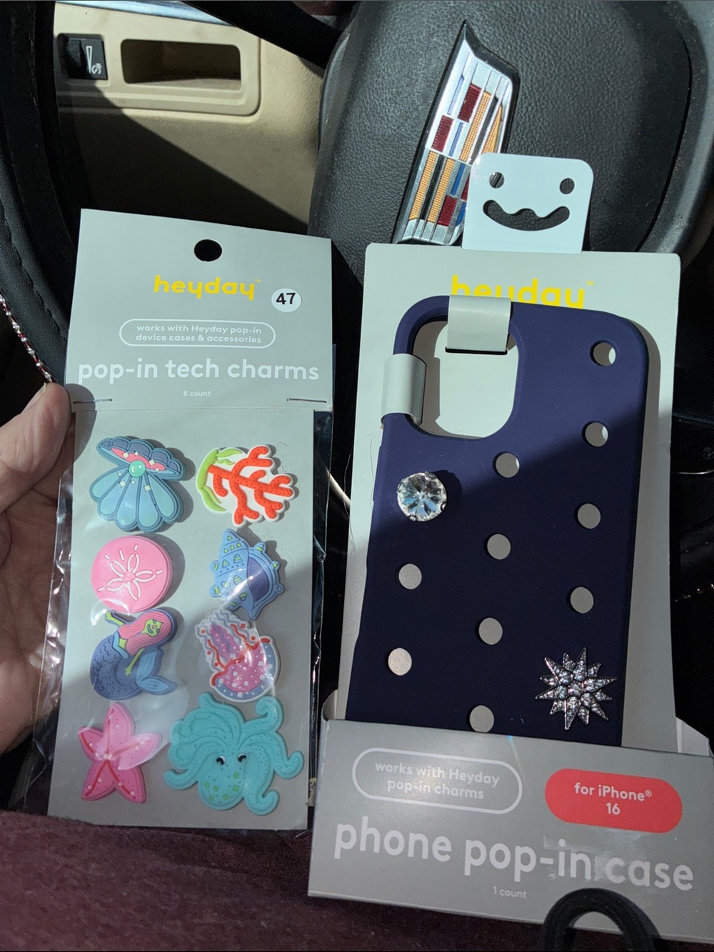 heyday Navy Polka Dot Pop-In Phone Case for iPhone 16 with Decorative Charms